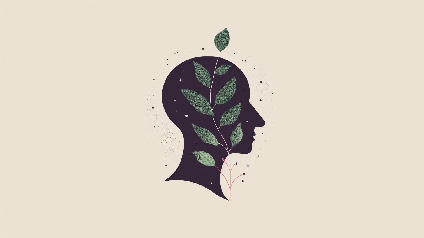 Illustration: ein stilisierter Kopf mit einer kleinen Pflanze – Sinnbild dafür, Psychologie zu verstehen und zu wachsen