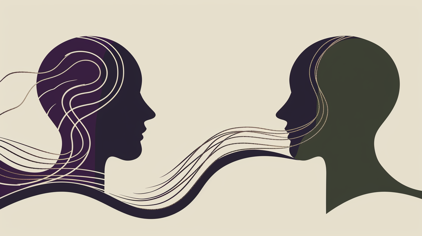 Illustration: Zwei Menschen  im Kontakt miteinander, die symbolisieren, dass man ein Subjekt immer nur in Beziehung zu einem anderen Subjekt verstehen kann.